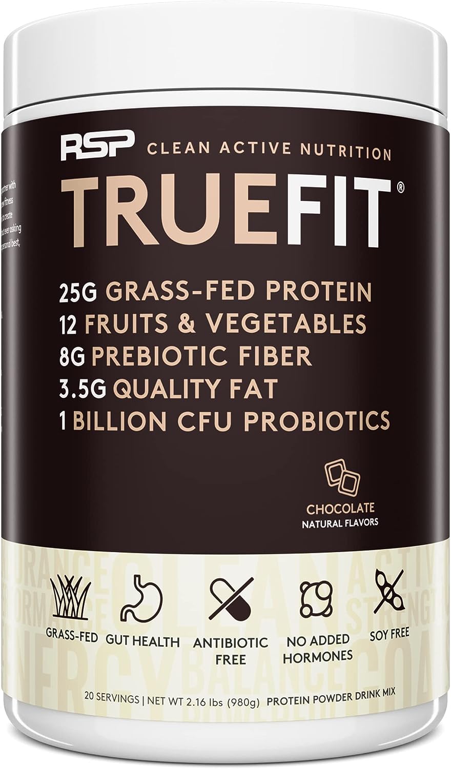 Truefit Meal Replacement Shake Protein Powder, Grass Fed Whey + Organic Fruits & Veggies, Keto, Fiber & Probiotics, Gluten Free