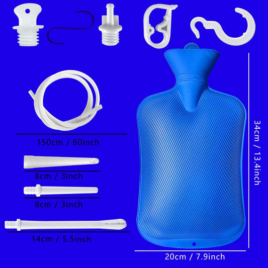 2 Quart Home Enema Bag Kit with Hose Enema Tips and Controllable Water Flow Clamp- Enema Bag for Colon Cleansing Enemas?Blue?