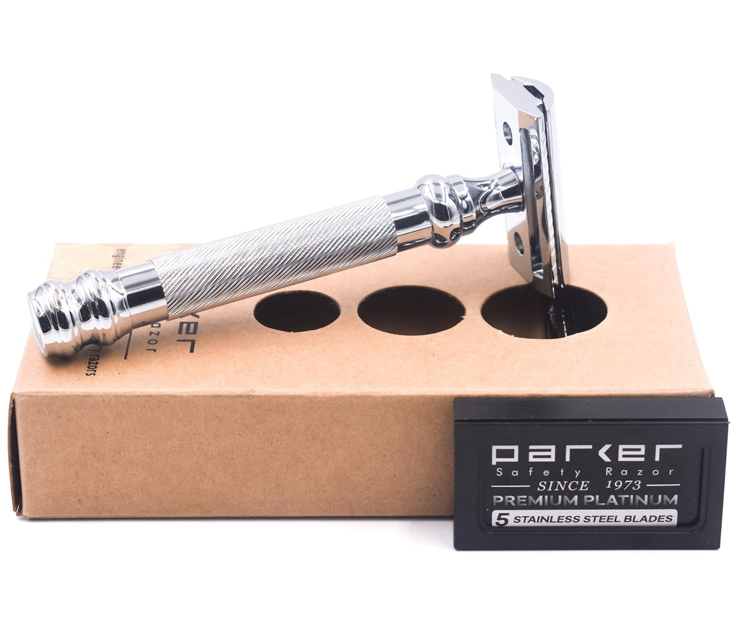 Parker 98R Heavyweight 3-Piece Double Edge Safety Razor – Long Handle, Closed Comb Design For Smooth Wet Shaving, Includes 5 Razor Blades – Iconic Brand In Traditional Shaving : Beauty & Personal Care