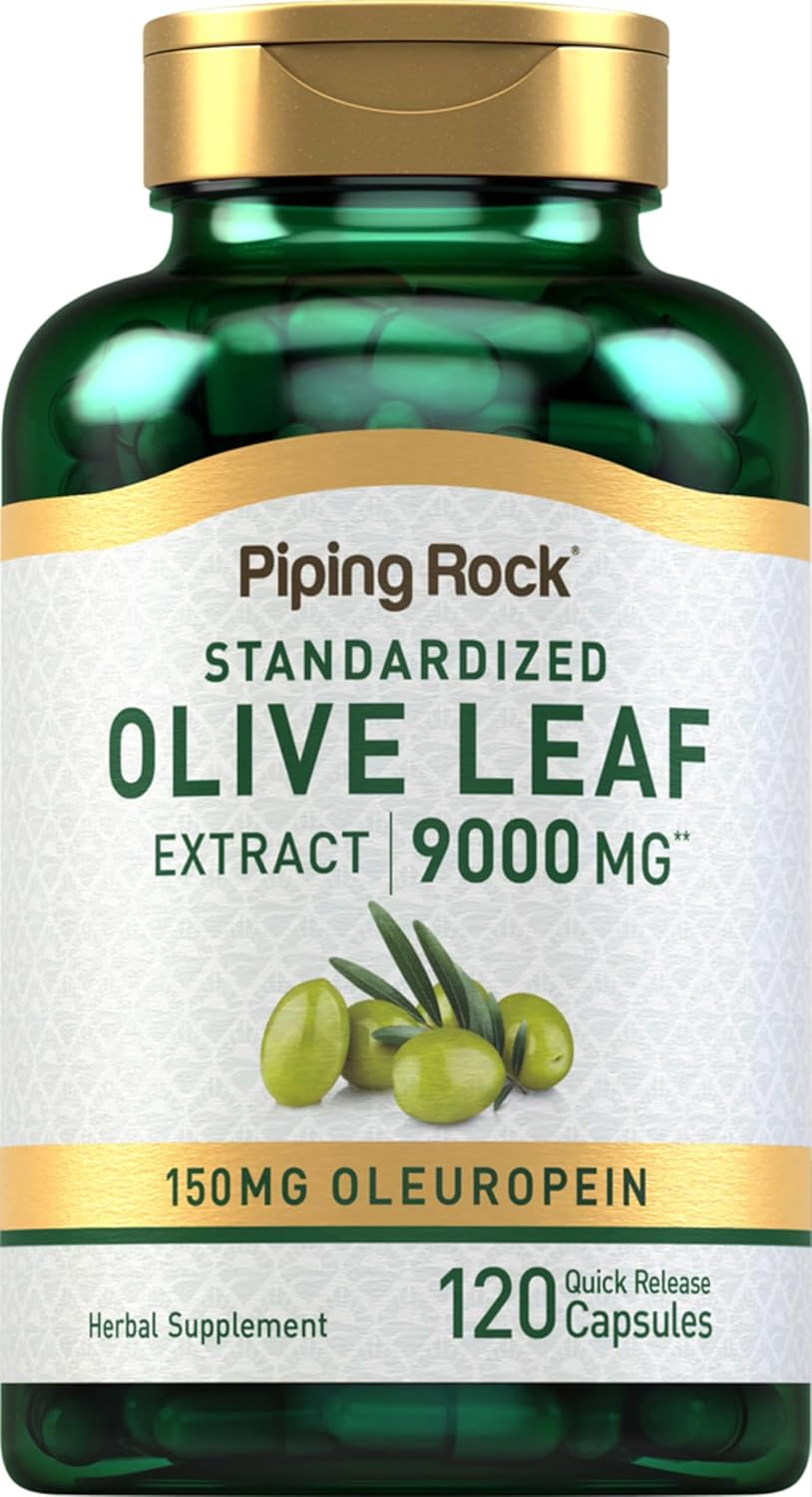 Piping Rock Olive Leaf Extract 120 Capsules | 9000mg | 150mg Oleuropein | Standardized Herbal Supplement | Non-GMO, Gluten Free