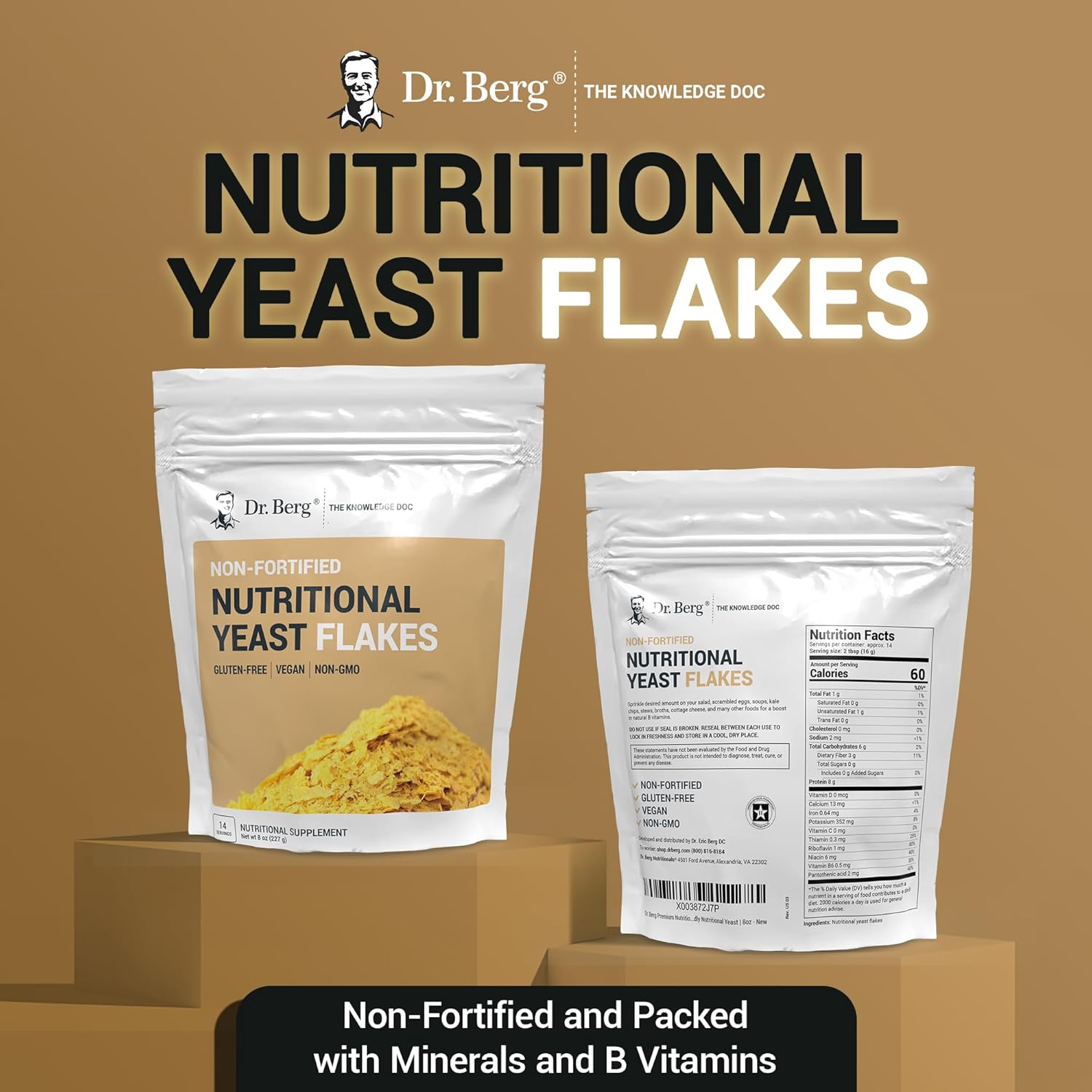 Dr. Berg Premium Nutritional Yeast Flakes - Delicious Non-Fortified Nutritional Yeast With Naturally Occurring B Vitamins - 8Oz