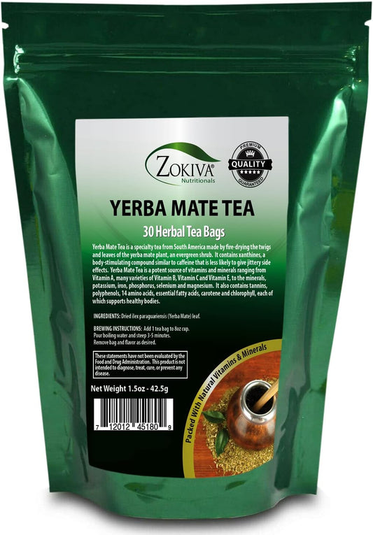 Yerba Mate Tea 100% Pure (30 Premium Bags) All-Natural Immune System Support