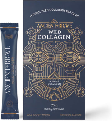 Ancient + Brave Wild Collagen Powder Sachets 15 X 5G - Pure Hydrolyzed Marine Collagen Peptides Supplement (Fish) - High Protein For Women - High Protein - Beauty, Skin - Halal & Kosher Certified