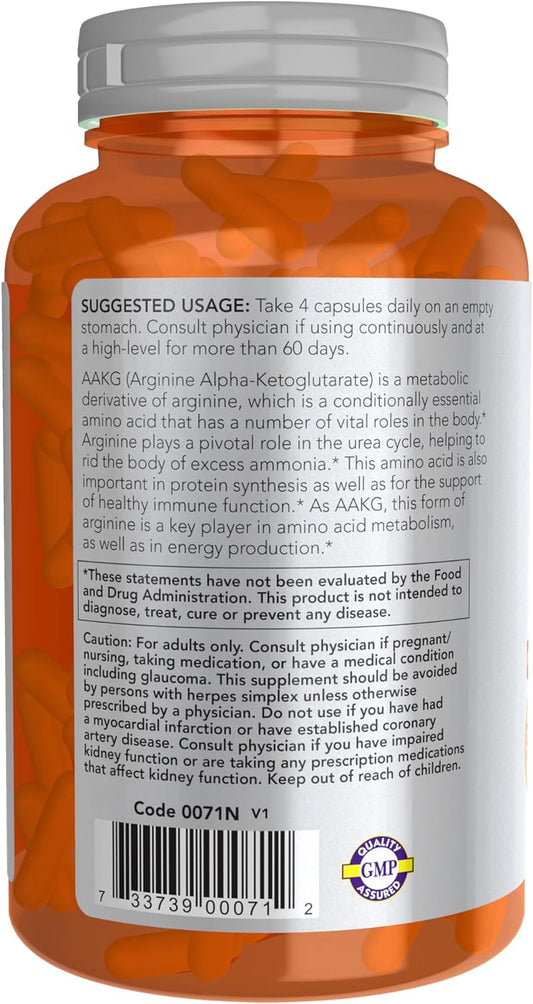 Now Sports Aakg 2200, Arginine, Energy Production, 180 Veg Capsules