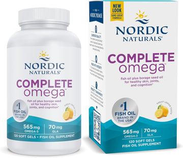 Nordic Naturals Complete Omega, Lemon Flavor - 120 Soft Gels - 565 mg Omega-3 - EPA & DHA with Added GLA - Healthy Skin & Joints, Cognition, Positive Mood - Non-GMO - 60 Servings