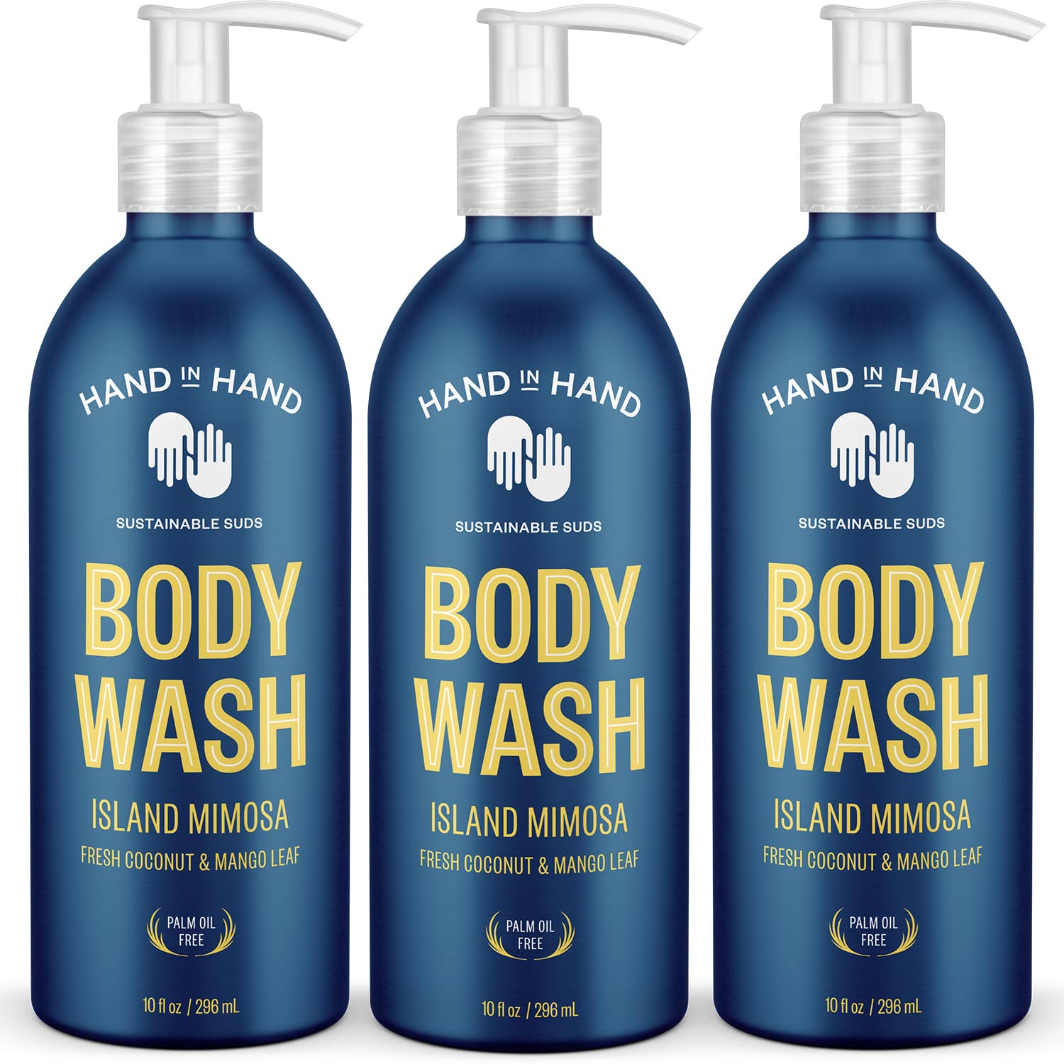 Hand In Hand Body Wash, Gentle Cleanser For All Skin Types, 10 Fl Oz, Fresh Coconut & Mango Leaf, Island Mimosa Scent, 3 Pack