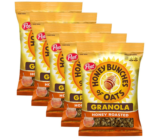 Post Honey Bunches of Oats Honey Roasted Granola Cereal and Snack, Good Source of Fiber, made with Whole Grain Breakfast Cereal, 11 Ounce (Pack of 5) (88679)