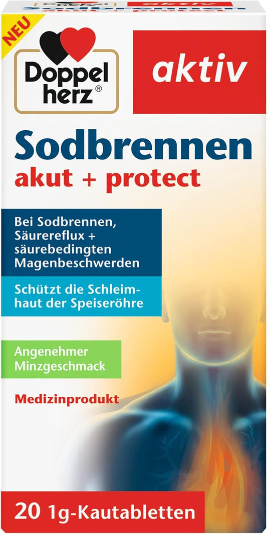 Double Heart Heartburn Acute + Protect - 3 Pcs. (3 X 20 Chewable Tablets)