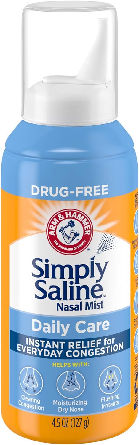 Arm & Hammer Simply Saline Nasal Care Daily Mist 4.5Oz – Instant Relief For Every Day Congestion – One 4.5Oz Bottle