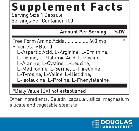 Douglas Laboratories Free Form Amino Capsules | Balanced Amino Acid Mixture To Support Energy, Muscles, Tissues, Bones, And Overall Health* | 100 Capsules