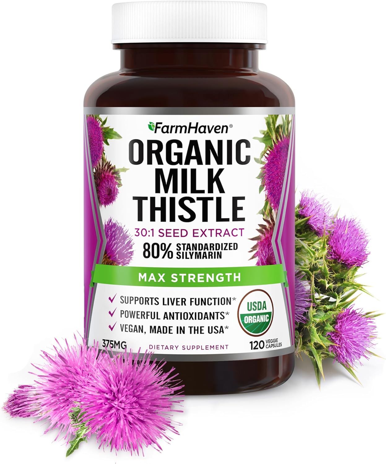 FarmHaven Pure Milk Thistle, Thistle Milk Supplements, Thistle Milk Seeds, Milk Thistle Supplements Capsules, Milk Thistle Powder Form, Milk Thistle Capsules 11250mg (120 Count (Pack of 1))