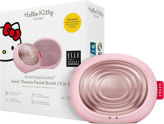 Geske X Hello Kitty Smartappguided™ Sonic Thermo Facial Brush | 5 In 1 | Skin Cleansing | Cleansing Brush With Thermal Function | Facial Massager | Electric Facial Brush | Facial Cleansing Device
