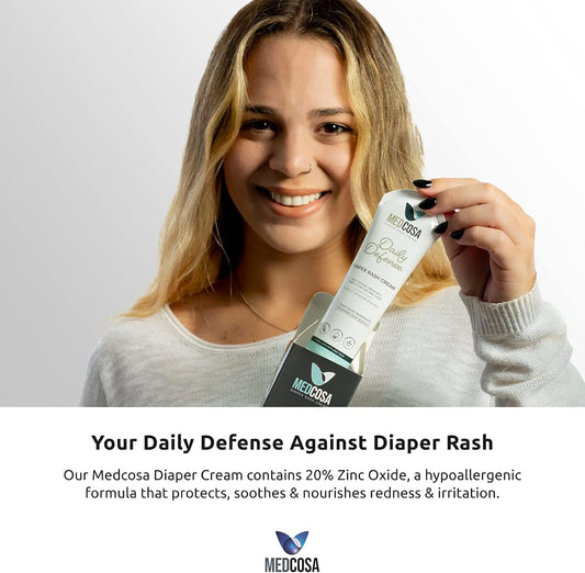 Medcosa Daily Defence Nappy Rash Cream - Moisturizing Barrier Cream For Quick Itch Relief - Zinc Oxide For Sweat & Nappy Rash - Reduces Redness, Irritation & Discomfort - 100G