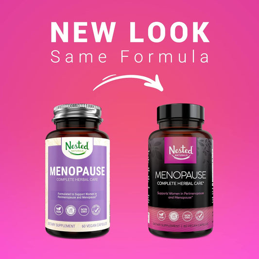 Nested Naturals Menopause Complete Herbal Care Supplement for Menopause Relief | Black Cohosh for Menopause Relief w/Dong Quai Root | Hot Flash Relief & Hormone Support for Women | 60 Vegan Capsules