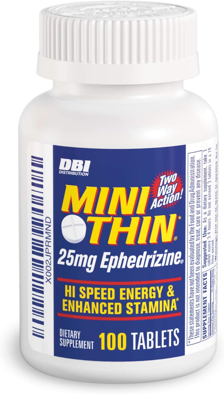 Mini Thin | Two-Way Action Caffeine Pills - High Speed Energy And Enhanced Stamina* - 205 Mg Caffeine; 25Mg Ephedrizine (100 Count Bottle)