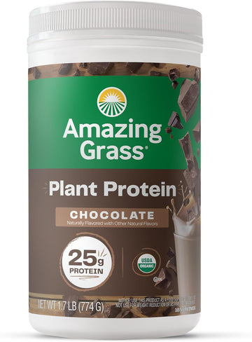 Amazing Grass Vegan Protein Powder, Plant Based Organic Blend With 25G Of Protein, Dairy, Gluten & Soy Free - Creamy Chocolate (18 Servings)