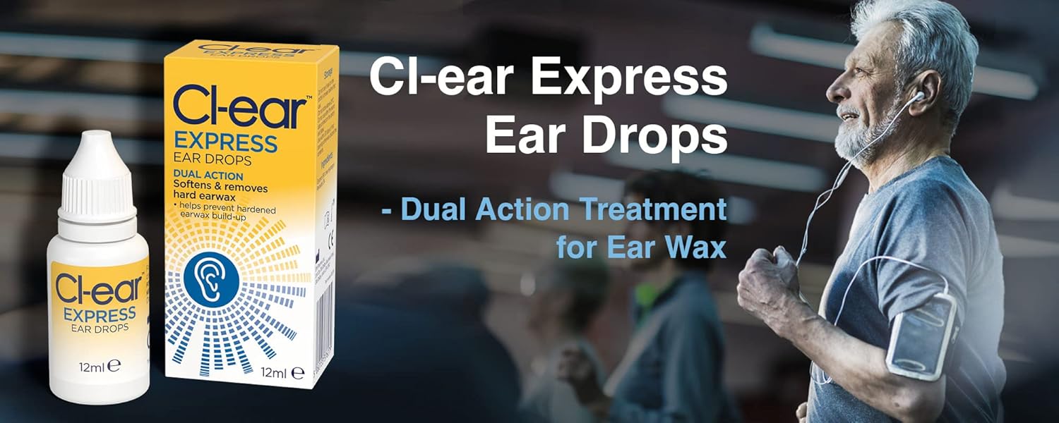 Cl-Ear Express Ear Drops - Dual Action Ear Wax Removal, Softens And Breaks Up Hardened Ear Wax, Easy Squeeze Dropper, Reduces The Need For Syringing - Audiologist Recommended - 12 Ml (1 Pack)