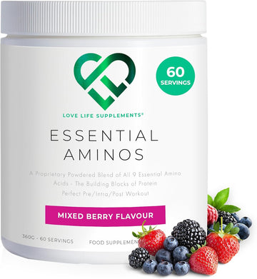 Eaa Amino Acids Powder, All 9 Essential Amino Acids Including Bcaa'S, Watermelon Flavour, 360G - 60 Servings (5G Of Eaa'S Per Serving) - Love Life Supplements
