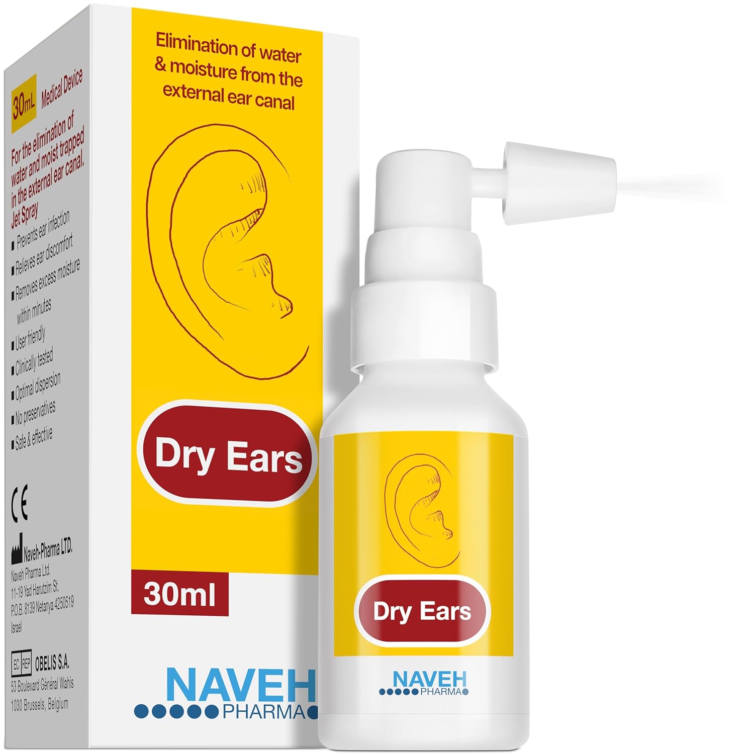 Naveh Pharma Dry Ears -Swimmers Ear Drops Spray - Ear Drying Drops For Swimmers Adults And Kids/Remove Water Trapped In Ears And Hearing Loss (1 Fl Oz)