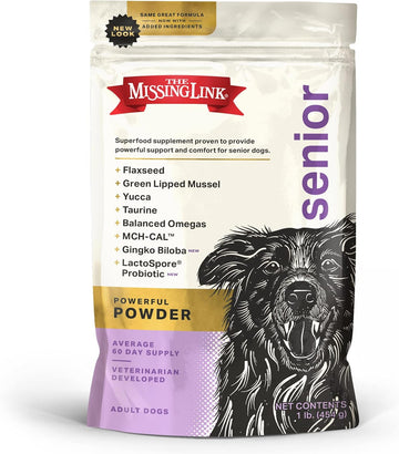 The Missing Link Senior Dog Supplement 1Lb Bag - Powerful Powder Supports Bones, Joints, Skin, Coat, Heart, Eyes, Memory & Cognition