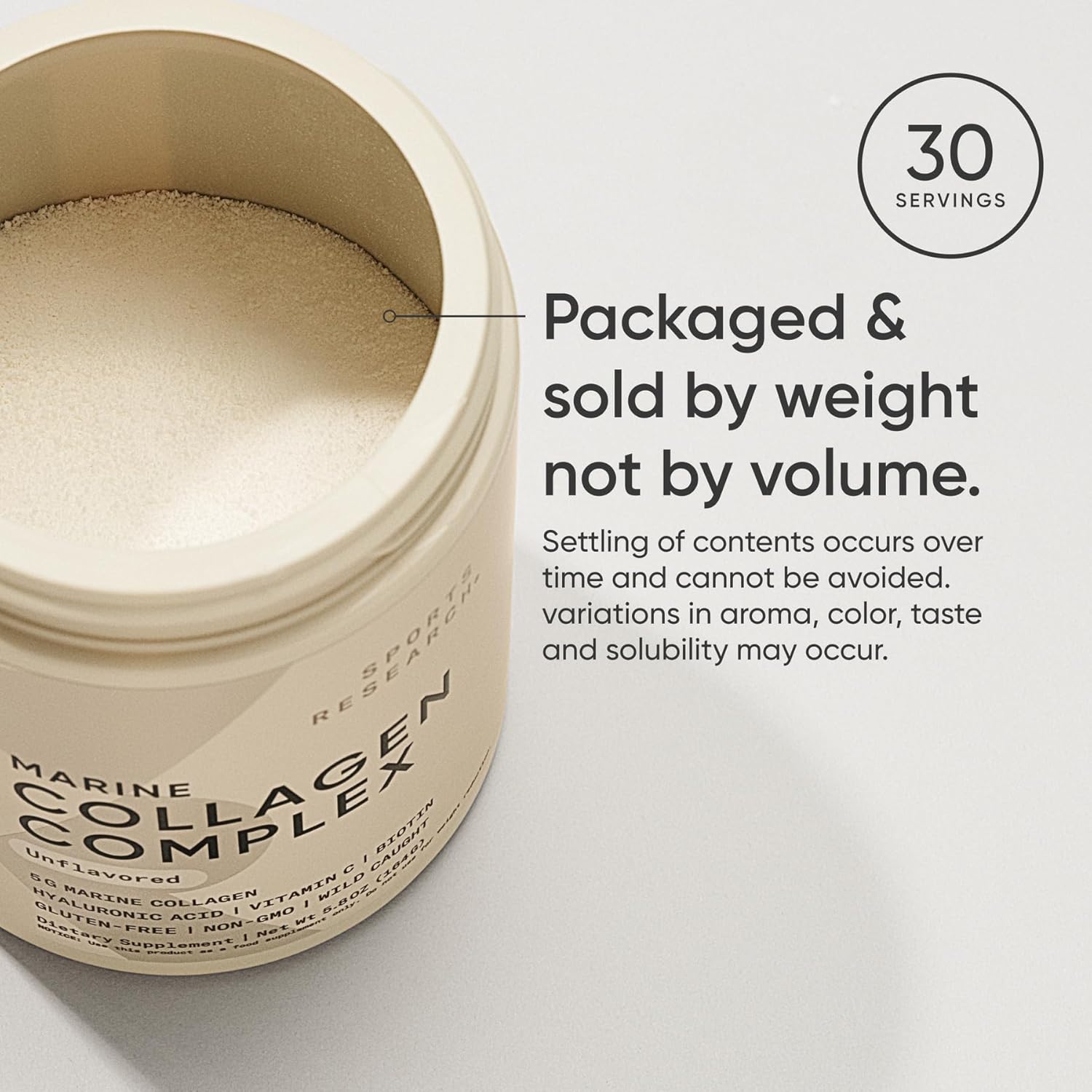 Sports Research Collagen Beauty Complex With Hyaluronic Acid, Vitamin C + Biotin | Pescatarian, Keto Certified & Non-Gmo Verified - Unflavored (30 Servings)