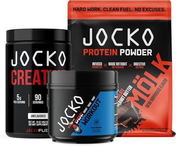 Jocko Fuel 3 Pack Bundle - Creatine, Chocolate Peanut Butter Molk Protein, & Nitro Pop Pre Workout