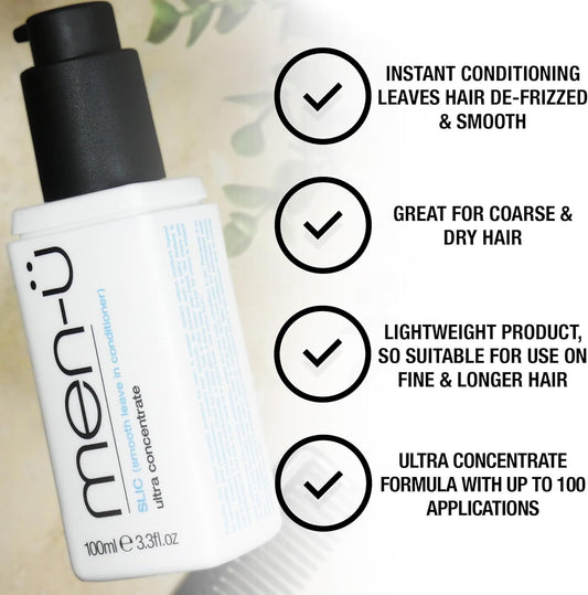 Men-Ü Slic (Smooth Leave In Conditioner), Ultra-Concentrate Mens Hair Serum W/Up To 100 Applications, Hair Care With Instant Conditioning - Vegan Hair Conditioner 100 Millilitres
