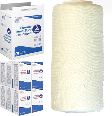 Dynarex 3454 Unna Boot Bandage, Individually Packaged, Provides Customized Compression, With Zinc Oxide, Soft Cast, 4" X 10 Yard, Pack Of 12