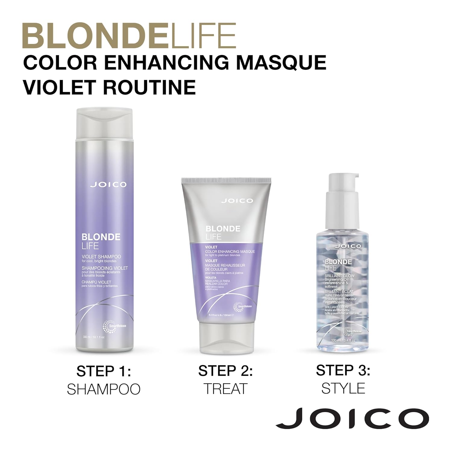 Joico Blonde Life Color Enhancing Masque | For Blonde Hair | Color Depositing Treatment | Maintain Unique Blonde Tones | Fortified With Monoi & Tamanu Oil | Violet | 5.1 Fl Oz : Beauty & Personal Care