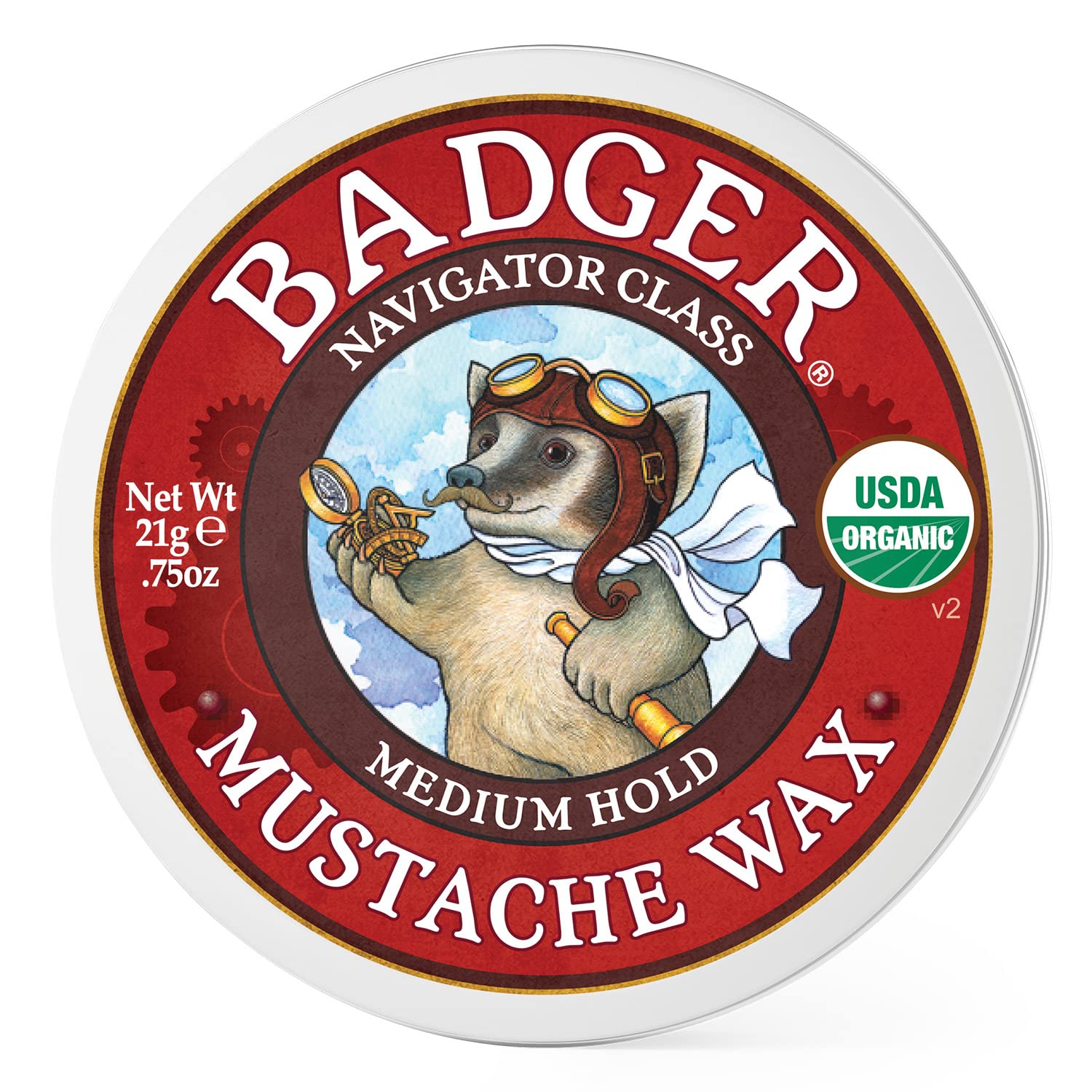 Badger - Mustache Wax, Medium Hold, Natural Mustache Wax, Certified Organic, Styling Facial Hair Wax, Moustache Wax, 0.75 Oz