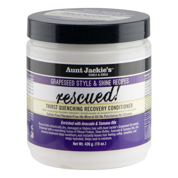 Aunt Jackie'S Grapeseed Style And Shine Recipes Rescued Thirst Quenching Hair Recovery Conditioner Repair Treatment, Seals In Moisture, 15 Oz