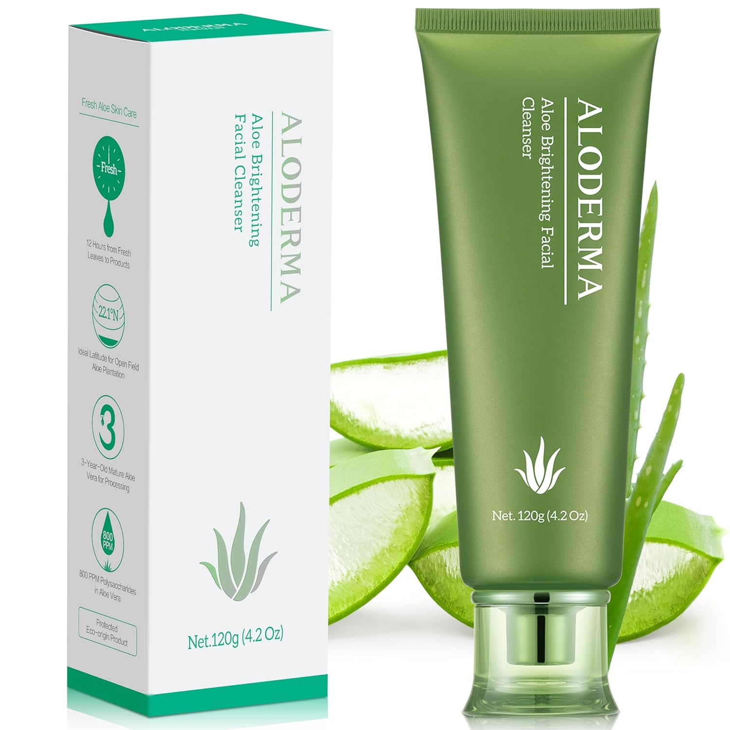 Aloderma Skin Brightening Face Cleanser Made with 77% Organic Aloe Vera - Natural Brightening Daily Face Wash with Licorice for Radiant Skin - Gentle, Nourshing Formulf for Everyday Use, 4.2oz