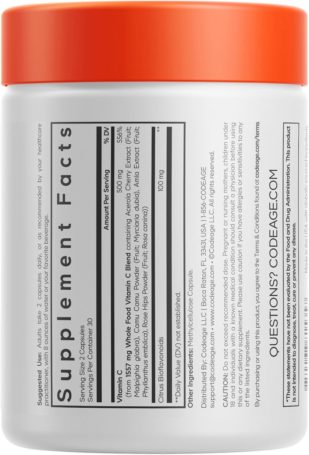 Codeage Whole Food Vitamin C Supplement - Acerola Cherry, Camu Camu, Amla Berry & Rose Hips Blend - Citrus Bioflavonoids - Instantfood Energy Vitamins - 500Mg Vitamin C Pills - Non-Gmo - 60 Capsules : Health & Household