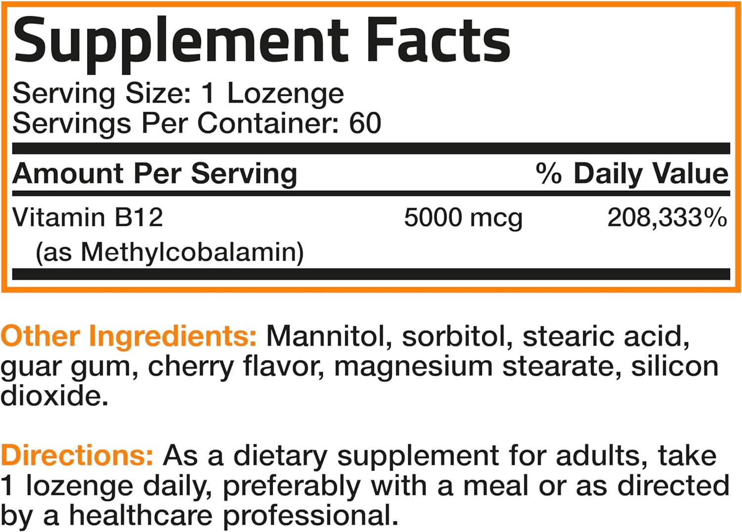 Bronson Methyl B12 5000 mcg Vitamin B12 Methylcobalamin Energy & Brain Support 60 Lozenges : Health & Household