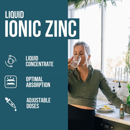 Ionic Liquid Zinc - 8 Month Supply, Adjustable Doses for Entire Family - Zinc Sulfate Form, Vegan, Glass Bottle - Immunity, Brain, Thyroid Support - Best Absorption of Zinc Supplements (2 oz.)