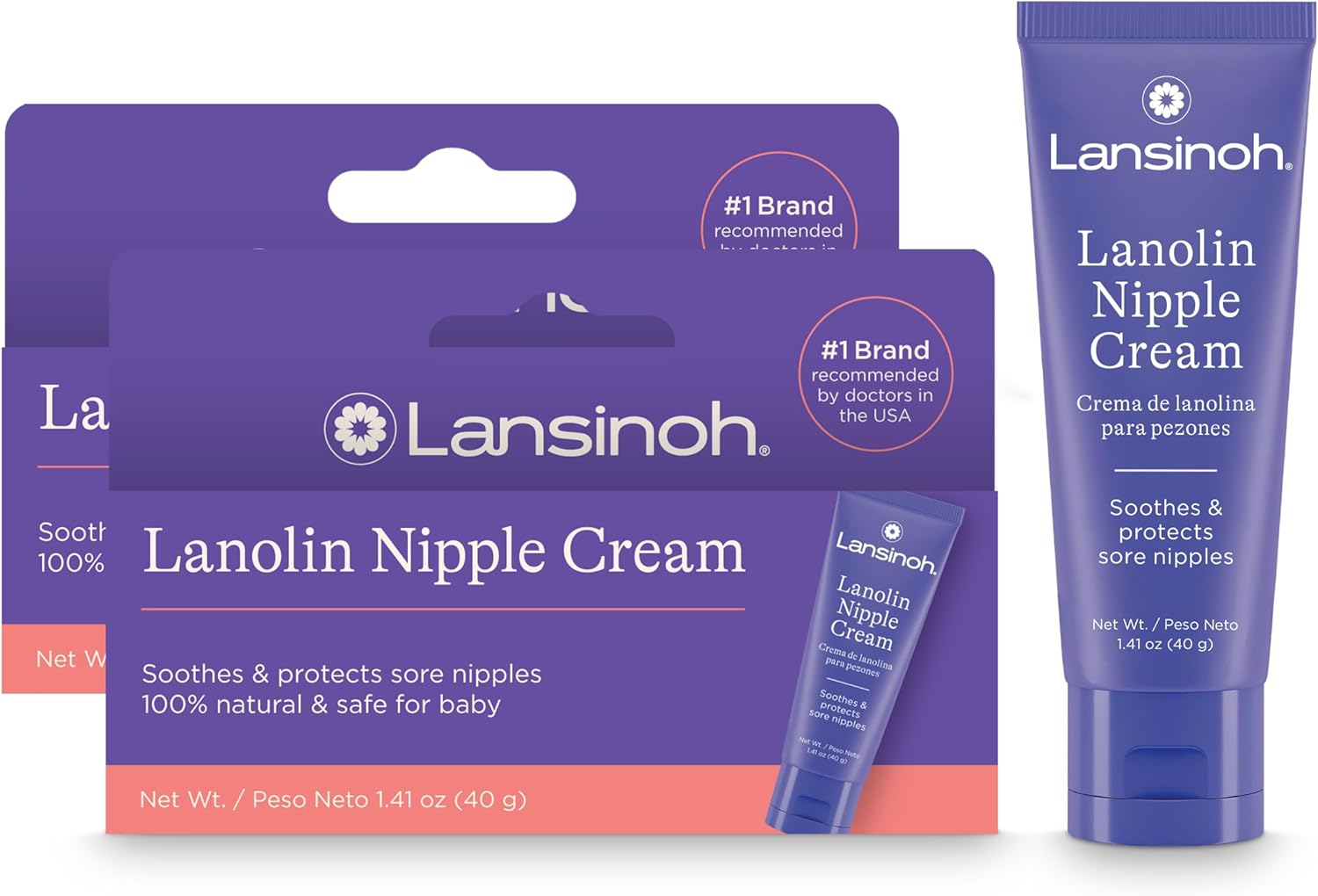 Lansinoh Lanolin Nipple Cream Safe For Breastfeeding Baby, 100% Natural Nipple Butter For Mom, Breastfeeding Essentials, 1.41 Ounces (Pack Of 2)