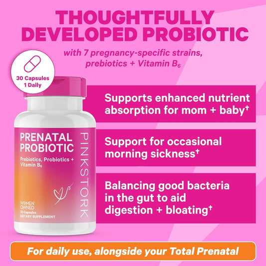 Pink Stork Prenatal Vitamin Duo: Prenatal Vitamins And Probiotics For Pregnant Women -Morning Sickness And Fetal Development Support With Dha, Folate, Vitamin B6, And More - 2 Products, 90 Capsules