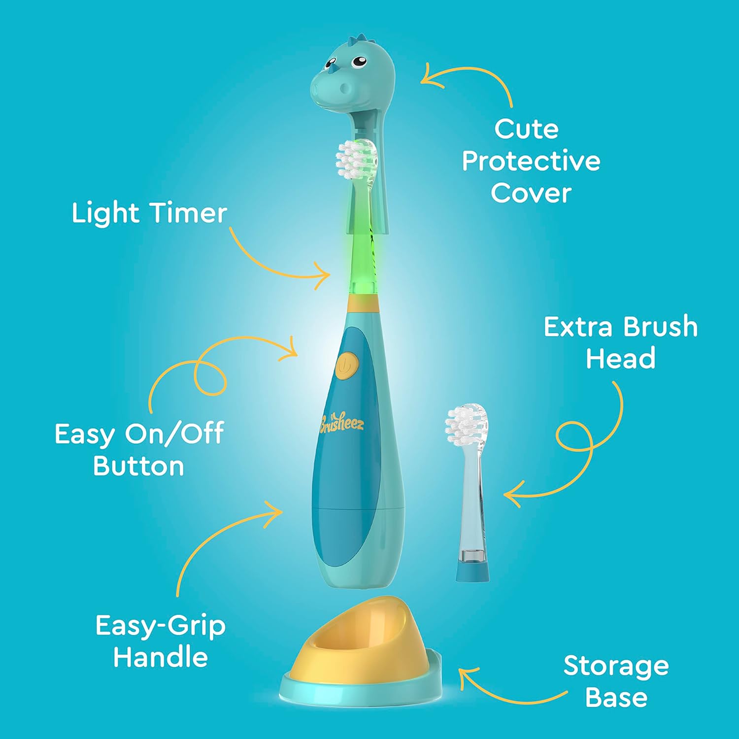 Brusheez Little Toddlers Sonic Toothbrush - Safe & Gentle Toothbrush for Ages 1-3 with Built-in, Light-Up 2-Minute Timer, Extra Brush Head, & Storage Base for First-Time Brushers (Rex The Dinosaur) : Health & Household