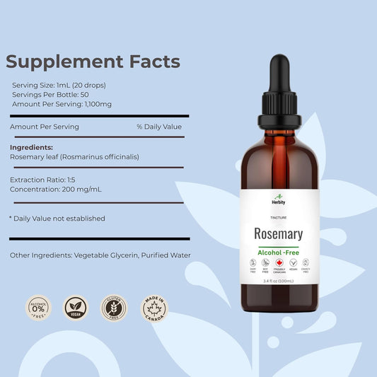 Rosemary Tincture – Alcohol-Free Herbal Extract For Focus, Circulation & Digestive Support – Vegan, Non-Gmo, Glycerin-Based Supplement – 3.4 Fl Oz (100 Ml)