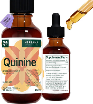 Quinine Liquid Extract 2 Fl Oz - Supplement For Digestive Health Support - Natural Liquid Drops - Cinchona Officinalis Bark - Tincture For Cramp Defense For Man & Woman - High Potency - 45-Day Supply