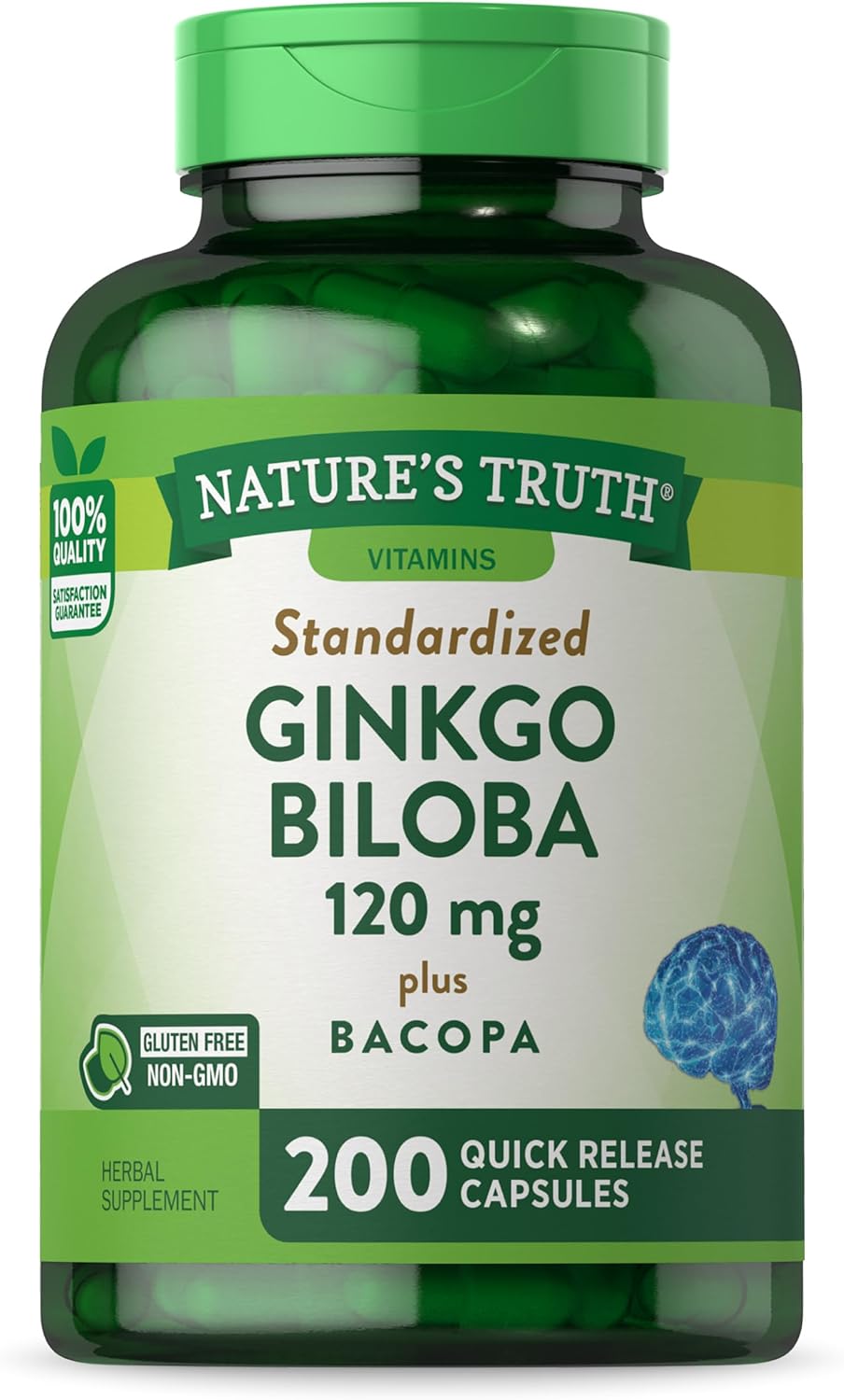 Nature'S Truth Ginkgo Biloba 120Mg | Plus Bacopa | 200 Quick Release Capsules | Standardized Extract | Non-Gmo And Gluten Free Supplement