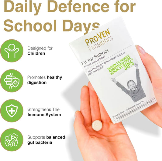 Pro-Ven Probiotics For Children (4-16) Fit For School Gut Health And Immune Support 12.5 Billion Cfu Live Bacteria & Vitamin C Supplement 30 Strawberry Chewable Tablets