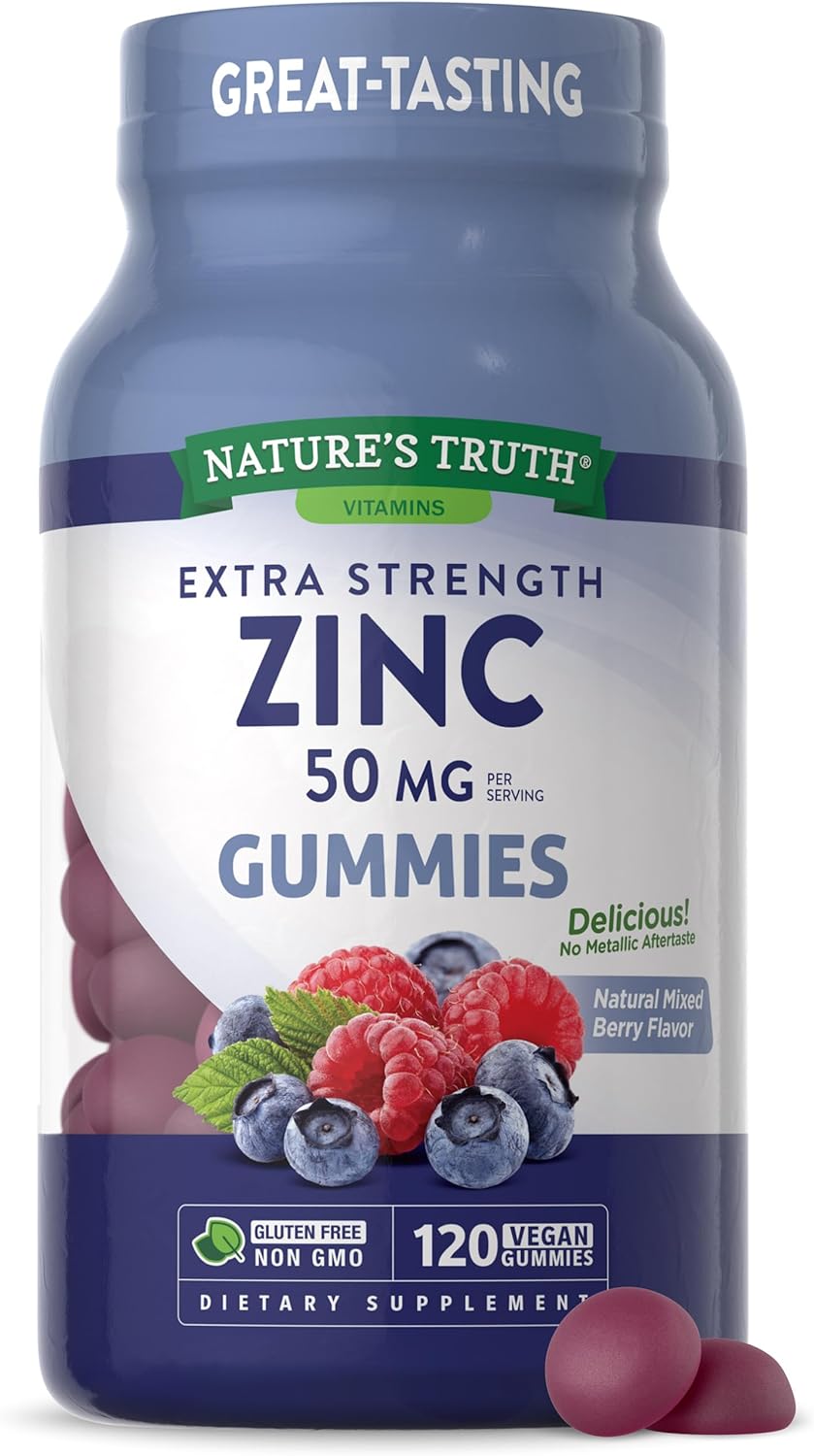 Zinc Gummies For Adults | 50Mg | 120 Count | Vegan, Non-Gmo & Gluten Free Supplement | Mixed Berry Flavor | By Nature'S Truth