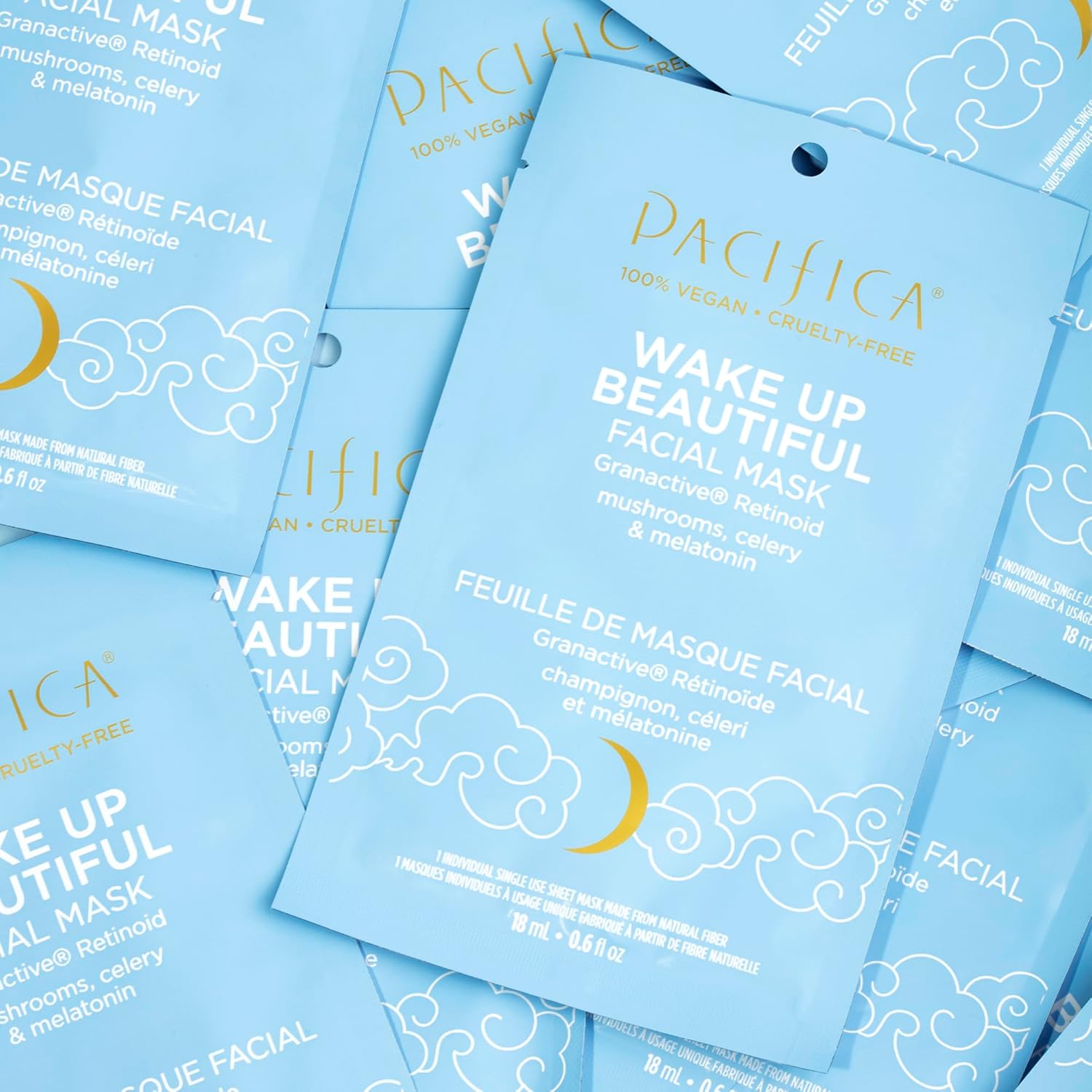 Pacifica Beauty Wake Up Beautiful Face Mask, Granactive Retinoid, Skincare, Facial Sheet Mask, Mushrooms, Melatonin, Fine Lines, Wrinkles, Anti Aging, Face Care, All Skin Types, Vegan (4 Sheets) : Beauty & Personal Care