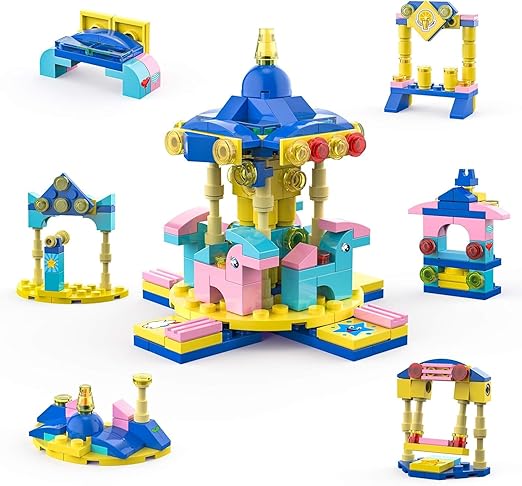 VALUEVIBES Assembling Building Blocks - Princess Castle, Mini Block, Carousel, Tree | 6-in-1 Educational Construction Toy Set & Birthday Gift for Kids