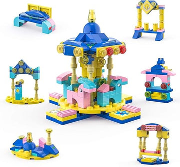 VALUEVIBES Assembling Building Blocks - Princess Castle, Mini Block, Carousel, Tree | 6-in-1 Educational Construction Toy Set & Birthday Gift for Kids