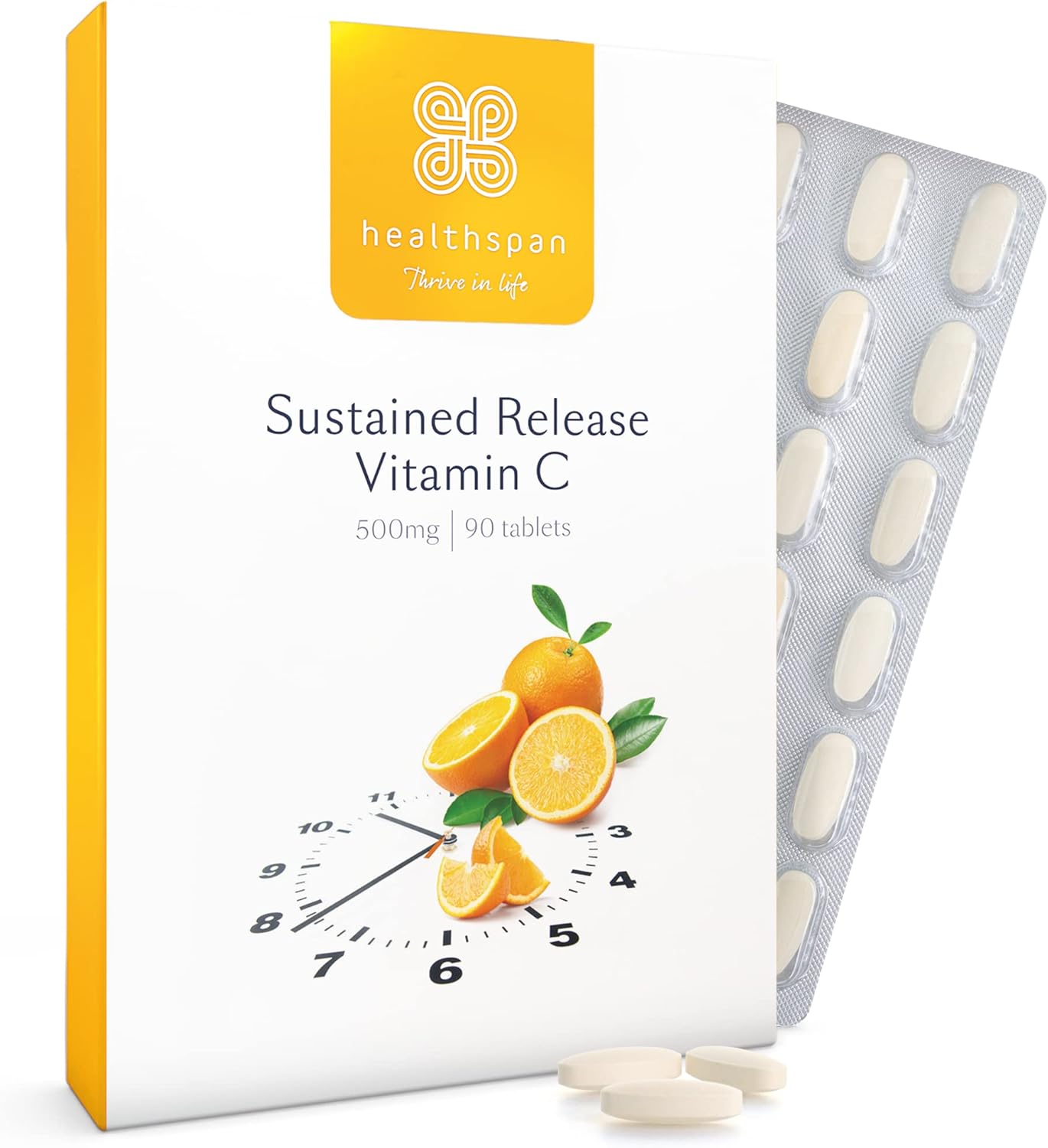 Healthspan Vitamin C Sustained Release 500Mg (3 Months' Supply) | To Support Your Immune And Nervous Systems | Added Zinc To Support Cognitive Function | Vegan