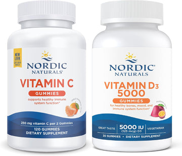 Nordic Naturals Immune Resilience Vitamin Bundle - Vitamin C Gummies 120 Count, Vitamin D 5000 Gummies 30 Count