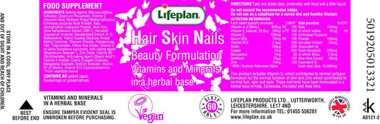 Lifeplan Hair Skin and Nails Supplement x 60 Tablets. Beauty Formulation, Vitamins & Minerals contributing to Maintenance of Normal Hair, Nails and Skin. (60 Tablets) : Amazon.co.uk: Health & Personal Care