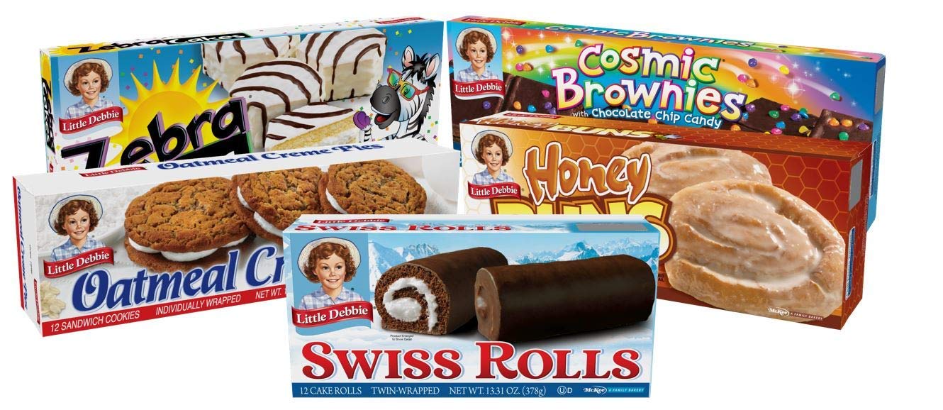 Little Debbie Variety Pack, 1 Box Each Of Zebra Cakes, Cosmic Brownies, Honey Buns, Oatmeal Creme Pies, And Swiss Rolls, 48 Piece Assortment